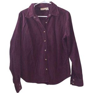St. Johns Bay Large Corduroy Button-Up Shirt  100% Cotton  Plum  Long Sleeve